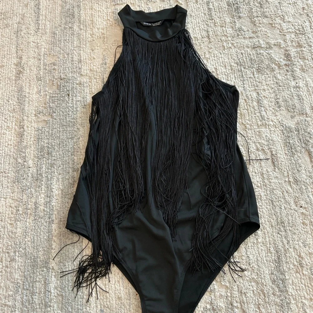 Black Fringe Bodysuit - Picture 1 of 2
